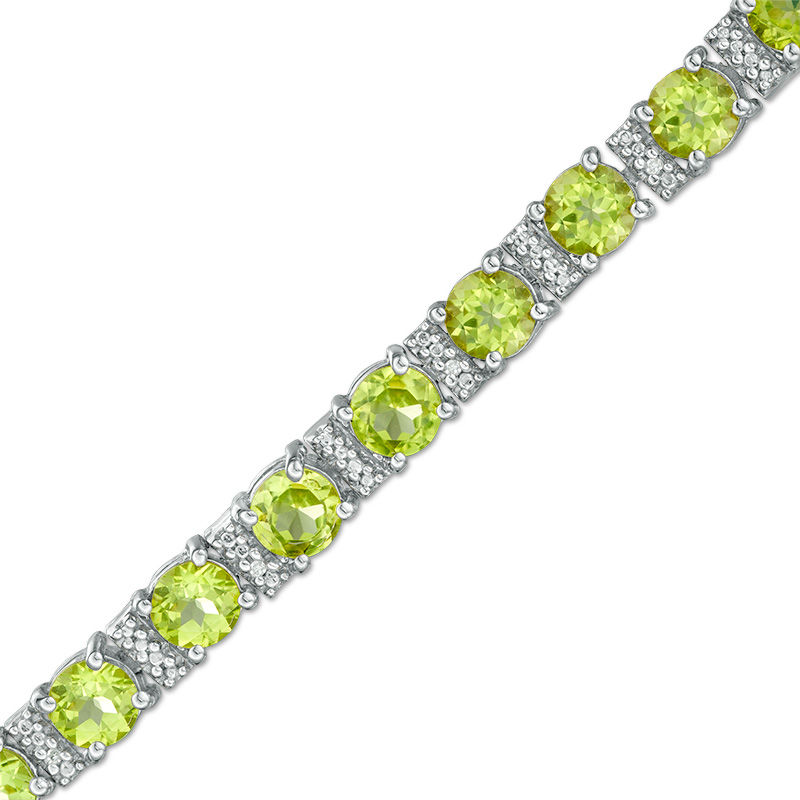 Peridot and Diamond Accent Collar Tennis Bracelet in Sterling Silver - 7.25"