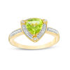 Thumbnail Image 0 of 7.0mm Trillion-Cut Peridot and Diamond Accent Frame Ring in Sterling Silver with 14K Gold Plate