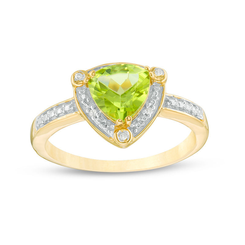 7.0mm Trillion-Cut Peridot and Diamond Accent Frame Ring in Sterling Silver with 14K Gold Plate