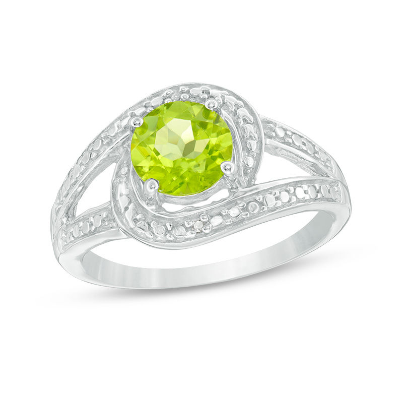 7.0mm Peridot and Diamond Accent Frame Bypass Ring in Sterling Silver