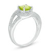 Thumbnail Image 1 of 7.0mm Peridot and Diamond Accent Frame Bypass Ring in Sterling Silver