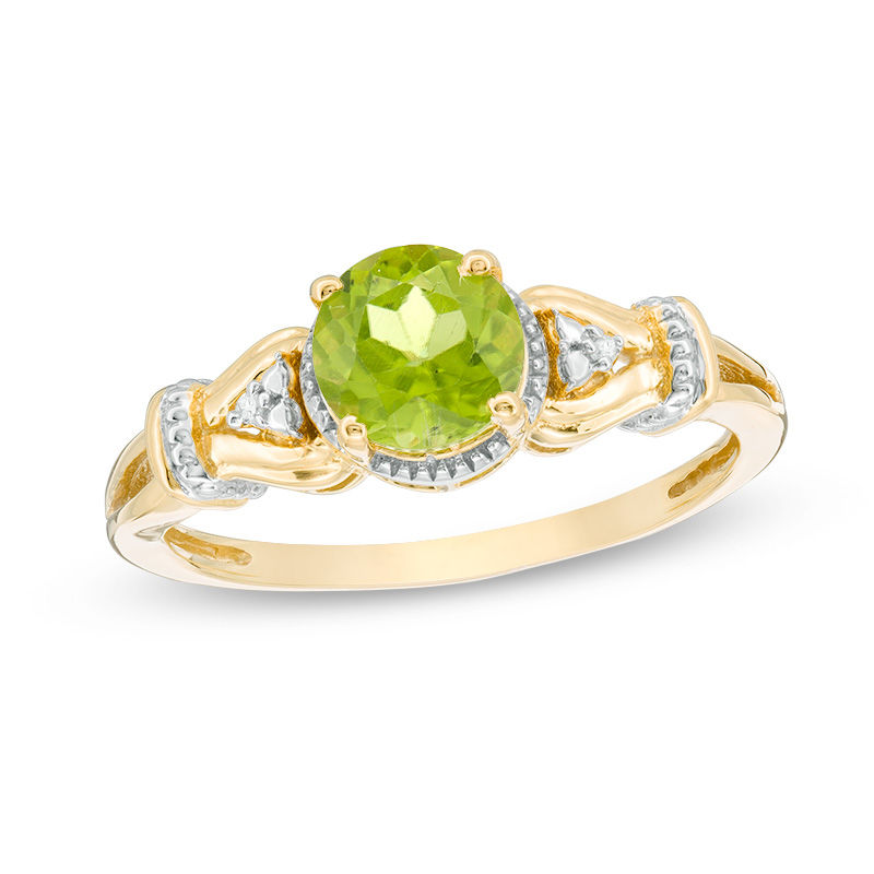 6.0mm Peridot and Diamond Accent Tri-Sides Collar Vintage-Style Ring in Sterling Silver with 14K Gold Plate