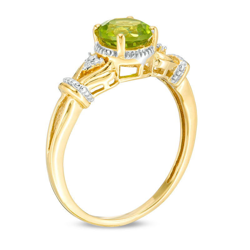 6.0mm Peridot and Diamond Accent Tri-Sides Collar Vintage-Style Ring in Sterling Silver with 14K Gold Plate