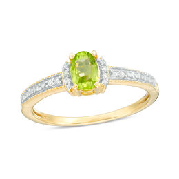 Oval Peridot and Diamond Accent Collar Vintage-Style Ring in Sterling Silver with 14K Gold Plate