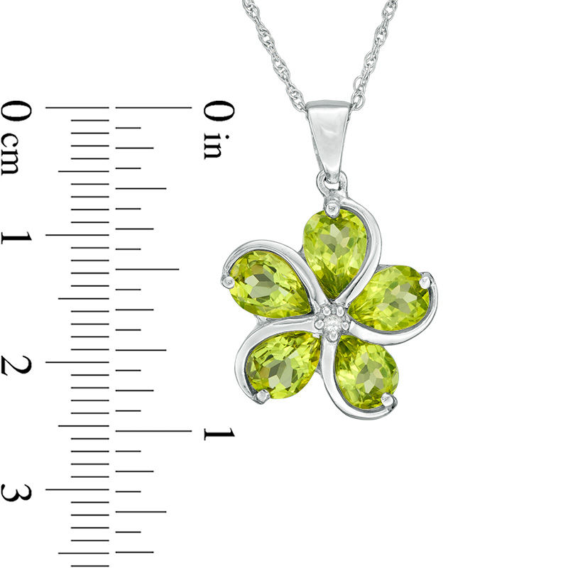 Pear-Shaped Peridot and Diamond Accent Flower Pendant in Sterling Silver