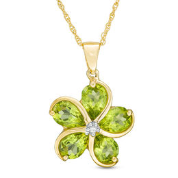 Pear-Shaped Peridot and Diamond Accent Flower Pendant in Sterling Silver with 14K Gold Plate