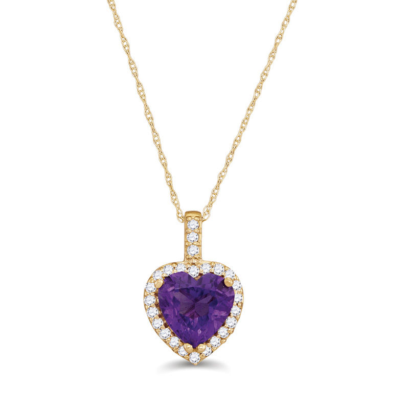 8.0mm Heart-Shaped Amethyst and 1/5 CT. T.W. Diamond Frame Pendant in 10K Gold