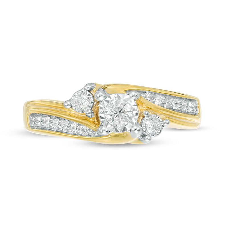 Main Image 6 of 1/4 CT. T.W. Diamond Past Present Future® Bypass Engagement Ring in 10K Gold