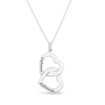 MoAndy Necklace for Couple Titanium Steel Pendant Necklaces Double Interlocking Ring Engraved Love Letter 