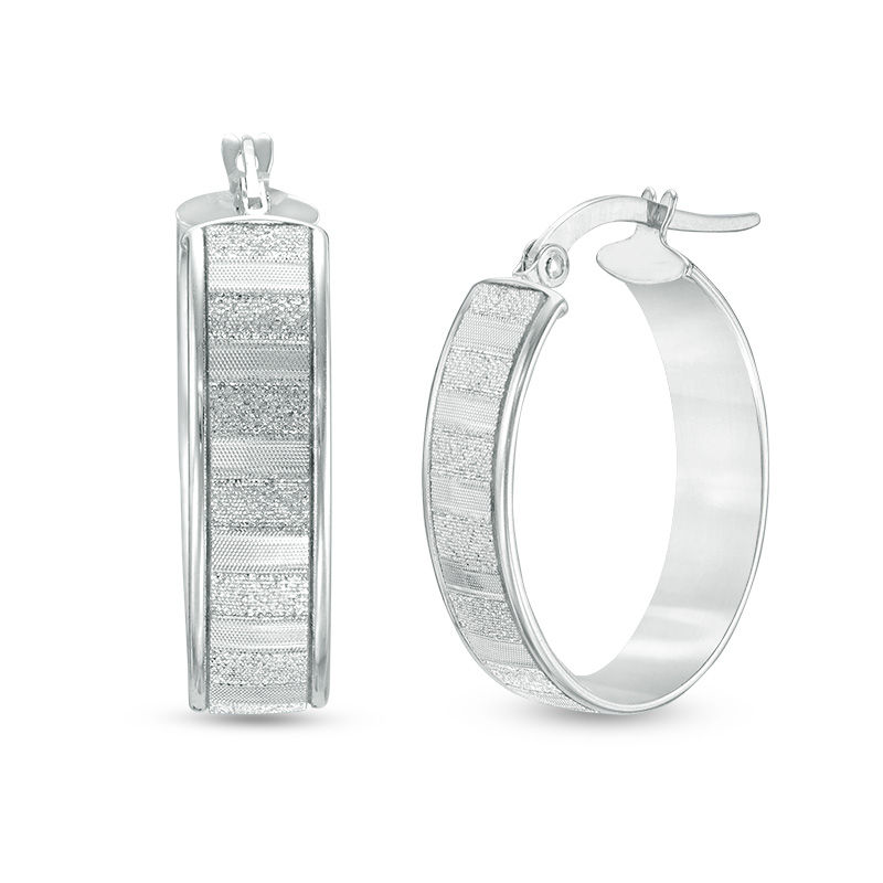 Main Image 1 of Diamond-Cut Glitter Hoop Earrings in 10K White Gold