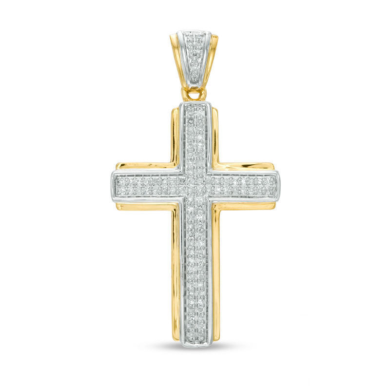 Main Image 1 of Men's 1/3 CT. T.W. Diamond Cross Charm in 14K Two-Tone Gold