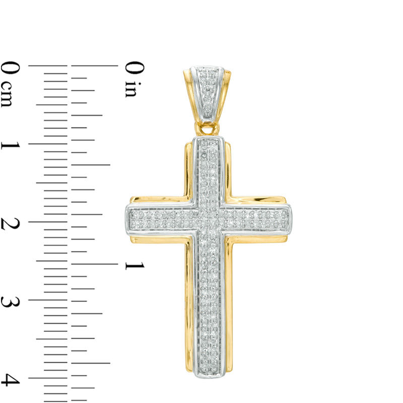 Main Image 2 of Men's 1/3 CT. T.W. Diamond Cross Charm in 14K Two-Tone Gold
