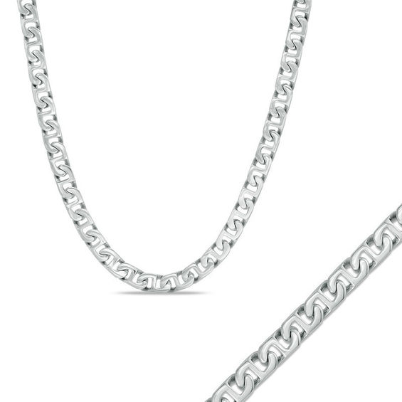 7.0mm Mariner Link Chain Necklace and Bracelet Set in Stainless Steel