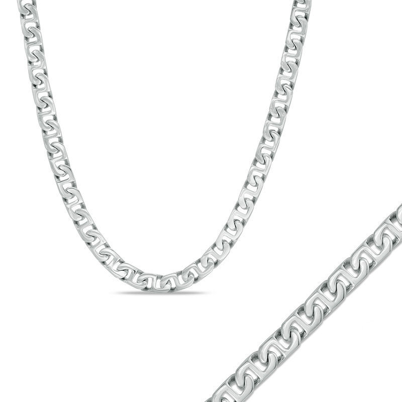 Main Image 1 of Men's 7.0mm Mariner Link Chain Necklace and Bracelet Set in Stainless Steel