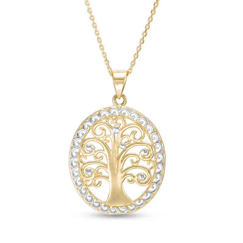 Diamond-Cut Tree of Life Pendant in 10K Two-Tone Gold