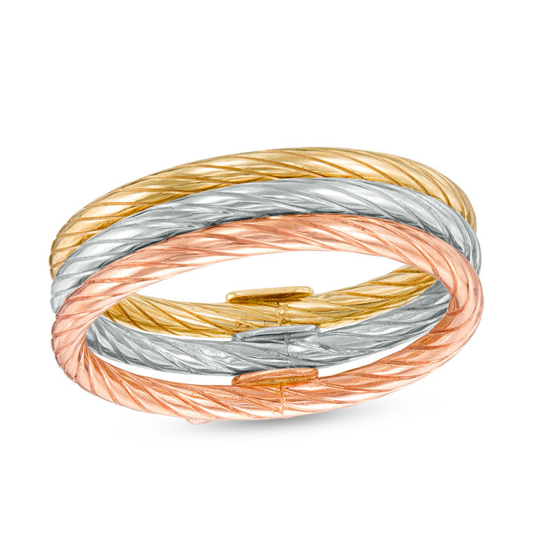 Main Image 1 of Twist Spiral Stackable Three Ring Set in 10K Tri-Tone Gold
