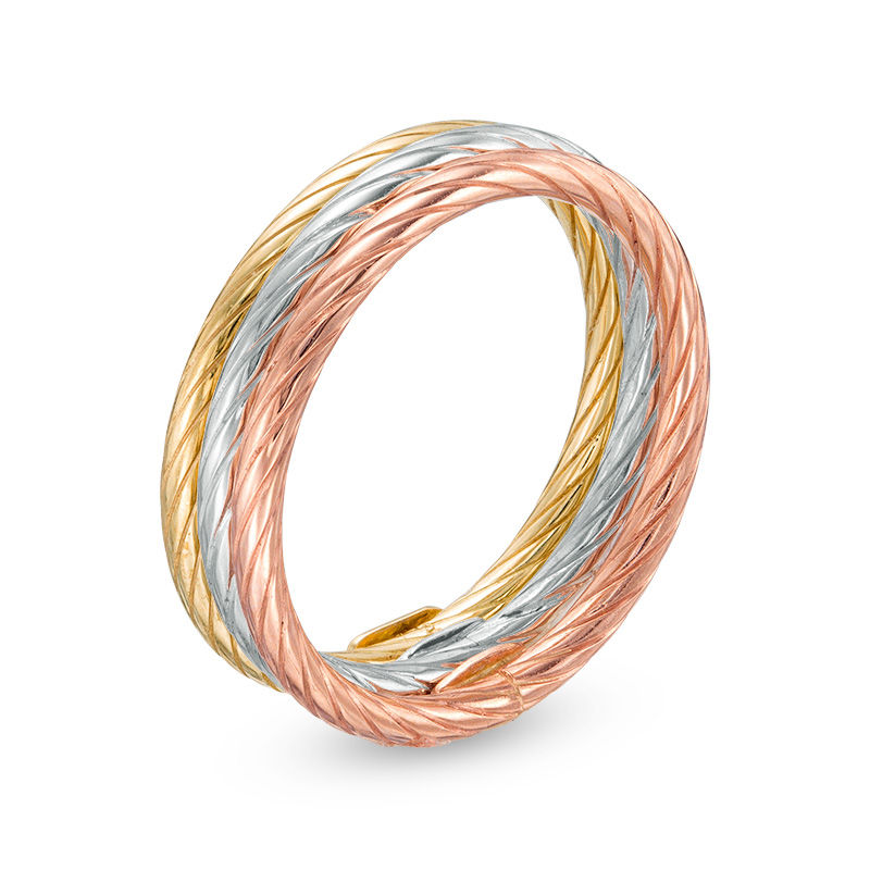 Main Image 2 of Twist Spiral Stackable Three Ring Set in 10K Tri-Tone Gold