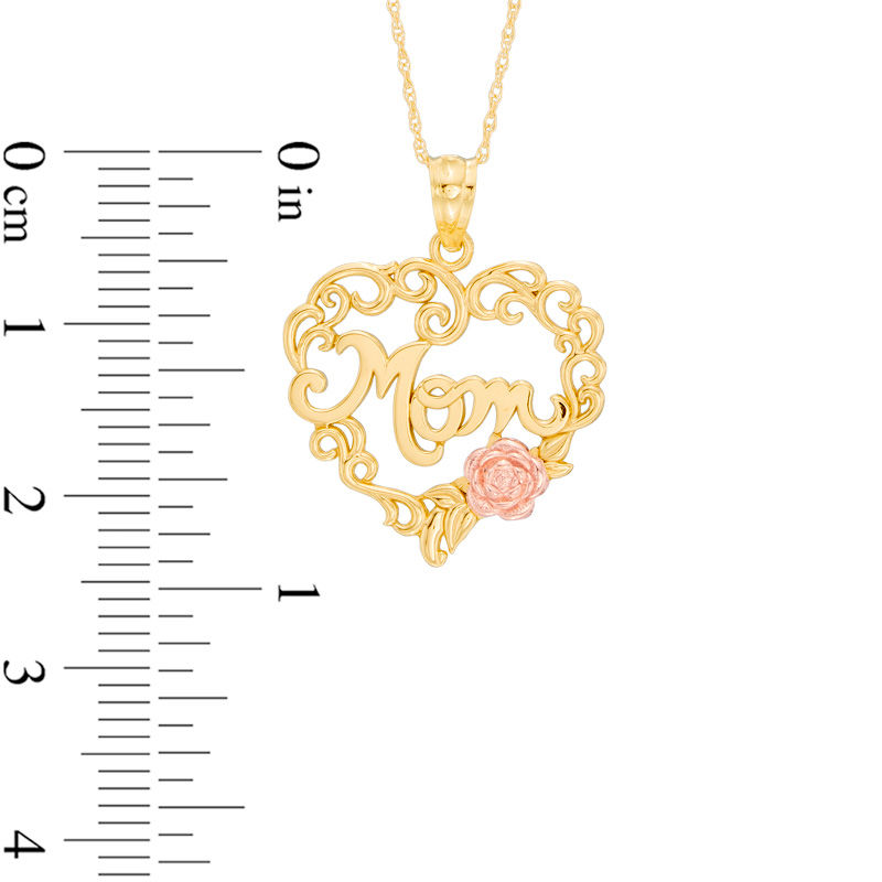 Main Image 2 of "Mom" in Heart with Rose Pendant in 10K Two-Tone Gold