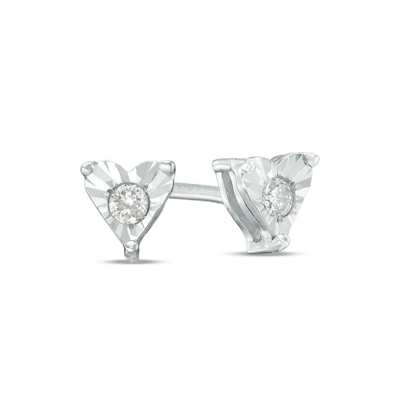 Main Image 1 of 1/20 CT. T.W. Diamond Heart Solitaire Stud Earrings in Sterling Silver