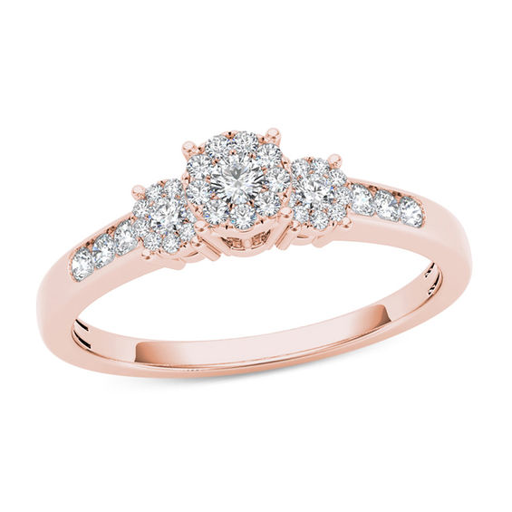 1/3 CT. T.w. Composite Diamond Three Stone Engagement Ring in 10K Rose Gold