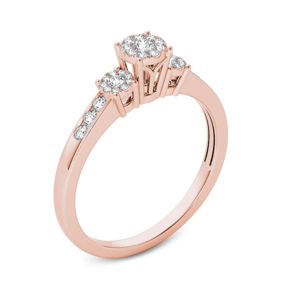 1/3 CT. T.w. Composite Diamond Three Stone Engagement Ring in 10K Rose Gold