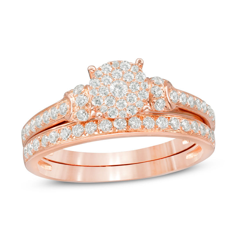 1/2 CT. T.W. Composite Diamond Collar Bridal Set in 14K Rose Gold