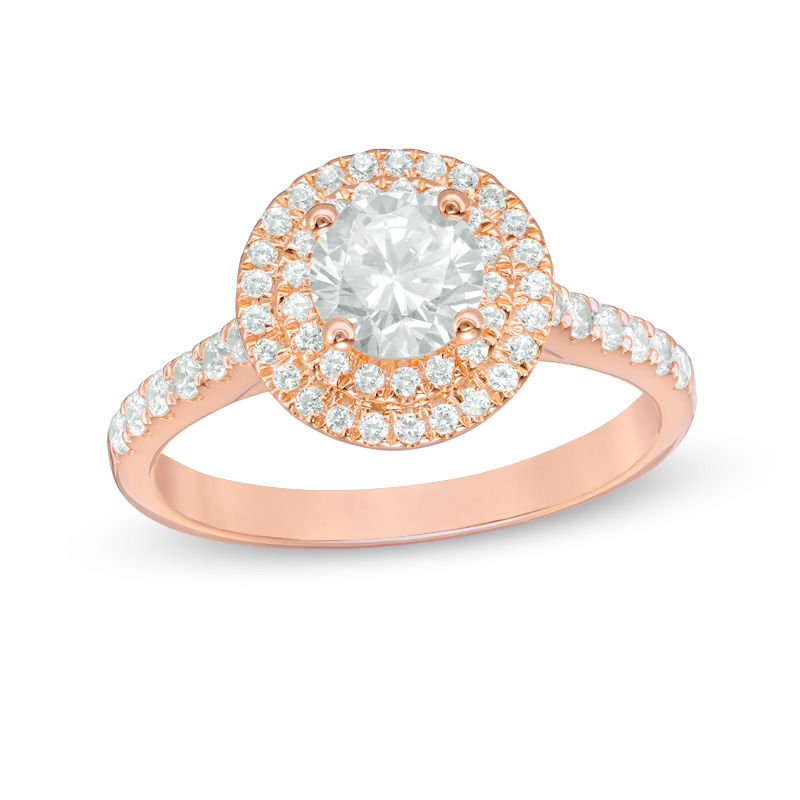 Main Image 1 of 1-1/5 CT. T.W. Diamond Double Frame Engagement Ring in 14K Rose Gold