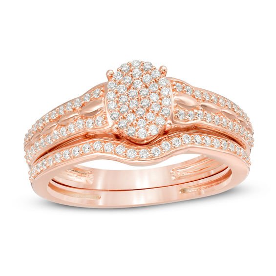 1/3 CT. T.W. Composite Diamond Oval Bridal Set in 10K Rose Gold ...