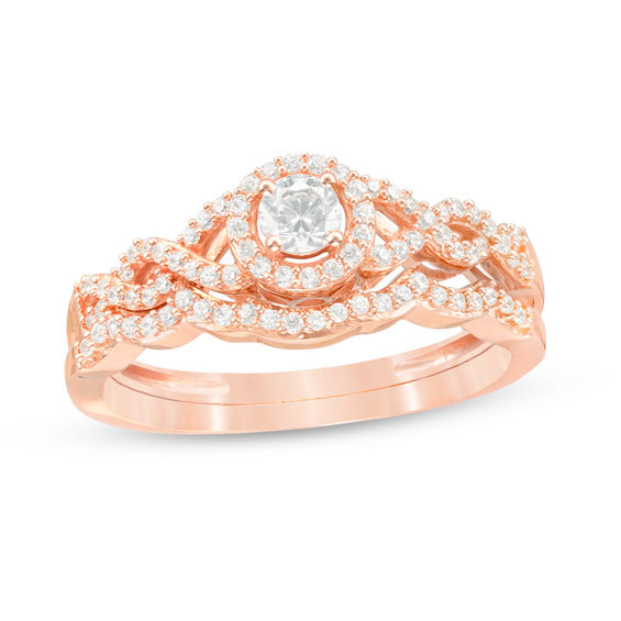 3/8 CT. T.w. Diamond Frame Twist Bridal Set in 10K Rose Gold