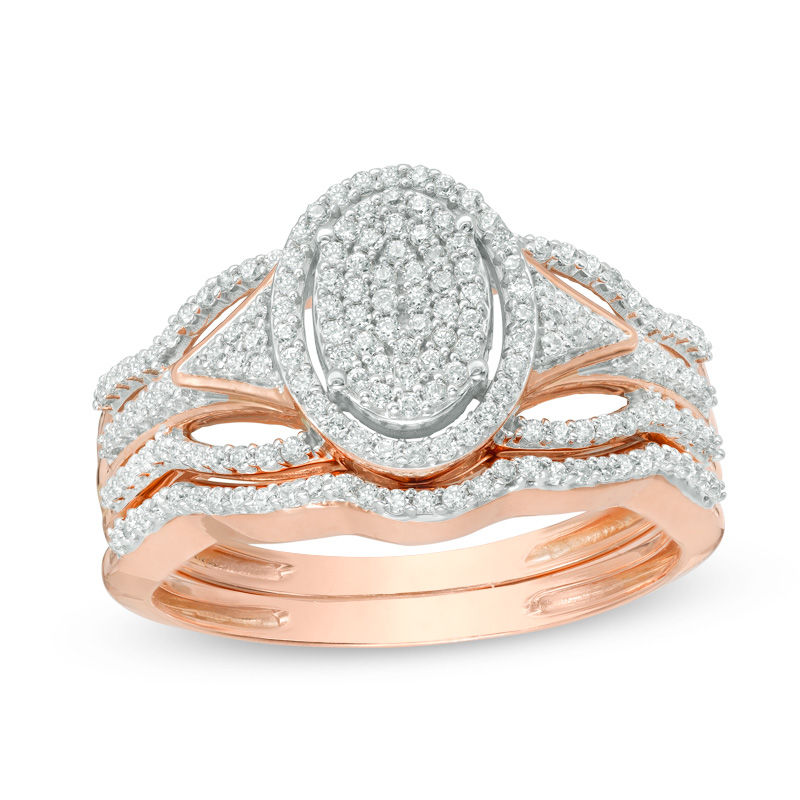 Main Image 1 of 1/3 CT. T.W. Multi-Diamond Oval Frame Bridal Set in 10K Rose Gold
