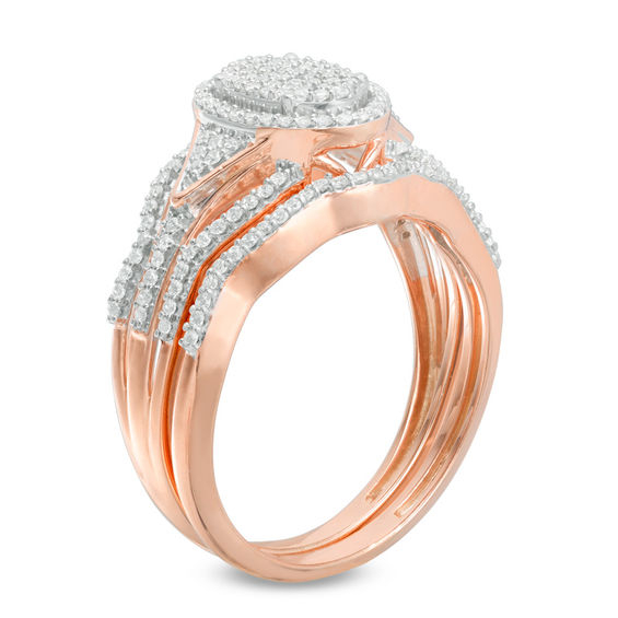 1/3 CT. T.w. Multi-Diamond Oval Frame Bridal Set in 10K Rose Gold