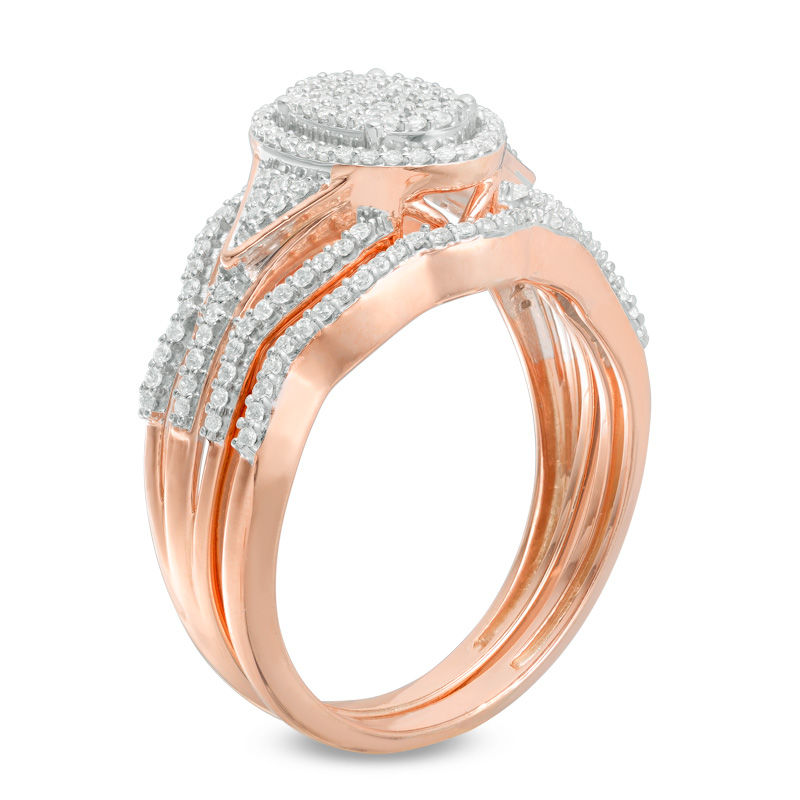 Main Image 2 of 1/3 CT. T.W. Multi-Diamond Oval Frame Bridal Set in 10K Rose Gold