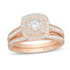 Thumbnail Image 1 of 3/4 CT. T.W. Diamond Double Cushion Frame Channel Bridal Set in 10K Rose Gold