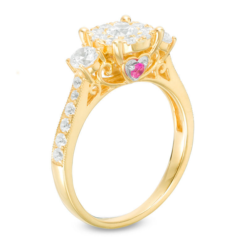 7/8 CT. T.W. Diamond and Pink Sapphire Three Stone Engagement Ring in 10K Gold
