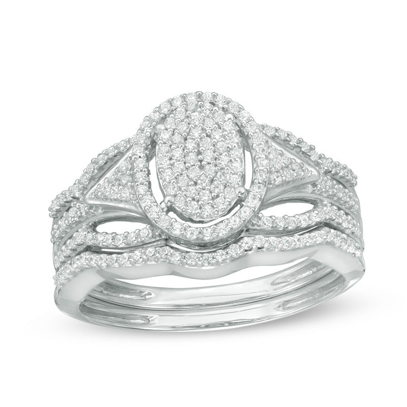 Main Image 1 of 1/3 CT. T.W. Multi-Diamond Oval Frame Bridal Set in 10K White Gold
