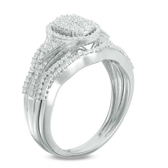 1/3 CT. T.w. Multi-Diamond Oval Frame Bridal Set in 10K White Gold