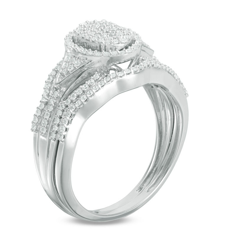 Main Image 2 of 1/3 CT. T.W. Multi-Diamond Oval Frame Bridal Set in 10K White Gold