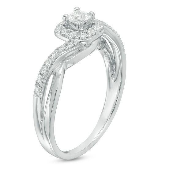 1/2 CT. T.w. Princess-Cut Diamond Swirl Bypass Frame Engagement Ring in 14K White Gold