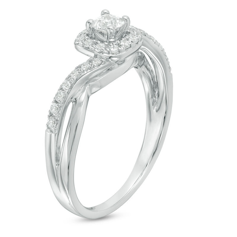 Main Image 2 of 1/2 CT. T.W. Princess-Cut Diamond Swirl Bypass Frame Engagement Ring in 14K White Gold