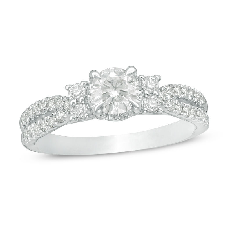 Main Image 1 of 7/8 CT. T.W. Diamond Tri-Sides Split Shank Engagement Ring in 14K White Gold