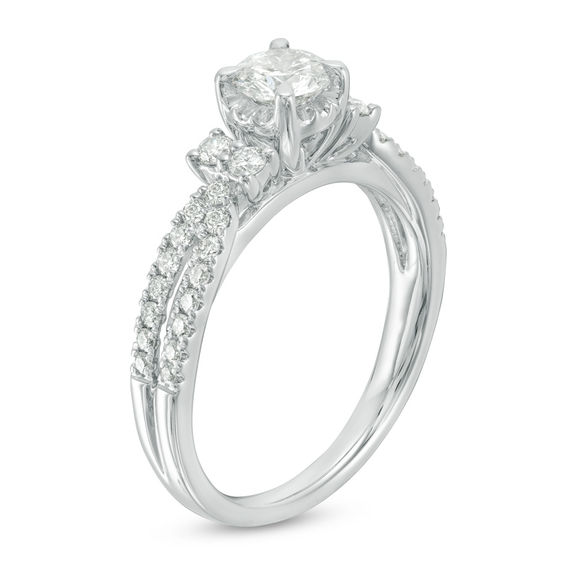 7/8 CT. T.w. Diamond Tri-Sides Split Shank Engagement Ring in 14K White Gold