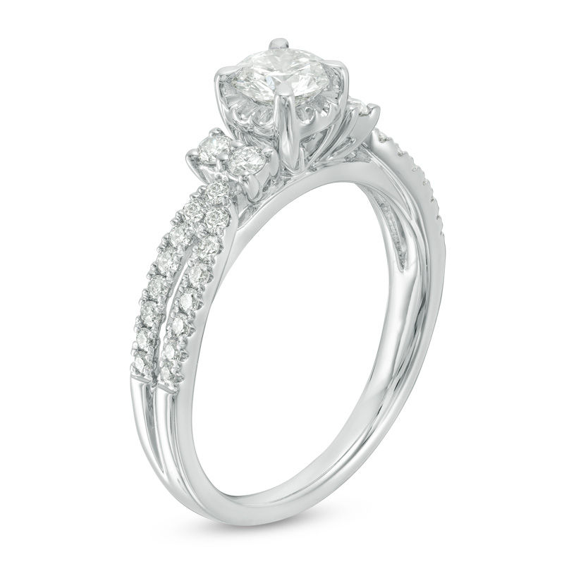 Main Image 2 of 7/8 CT. T.W. Diamond Tri-Sides Split Shank Engagement Ring in 14K White Gold