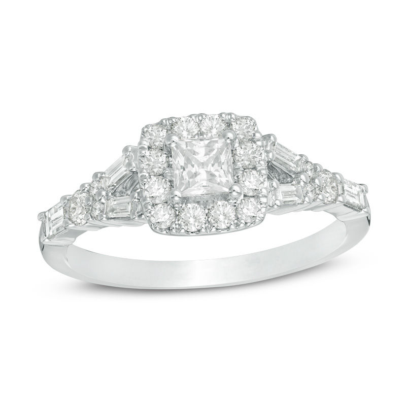 Main Image 1 of 7/8 CT. T.W. Princess-Cut Diamond Frame Engagement Ring in 14K White Gold
