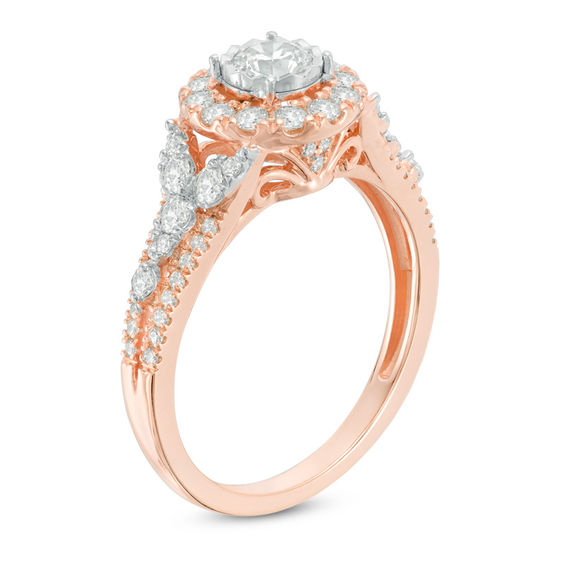 1 CT. T.w. Diamond Frame Tri-Sides Engagement Ring in 14K Rose Gold