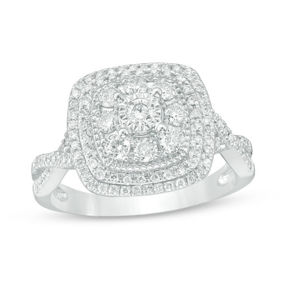 3/4 CT. T.w. Composite Diamond Frame Twist Vintage-Style Engagement Ring in 14K White Gold