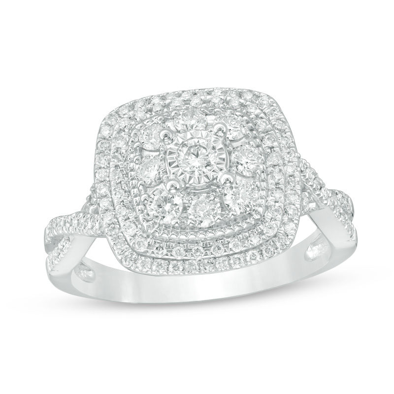 3/4 CT. T.W. Composite Diamond Frame Twist Vintage-Style Engagement Ring in 14K White Gold