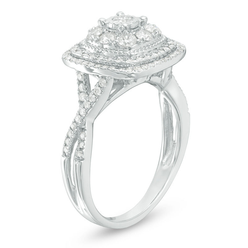 3/4 CT. T.W. Composite Diamond Frame Twist Vintage-Style Engagement Ring in 14K White Gold