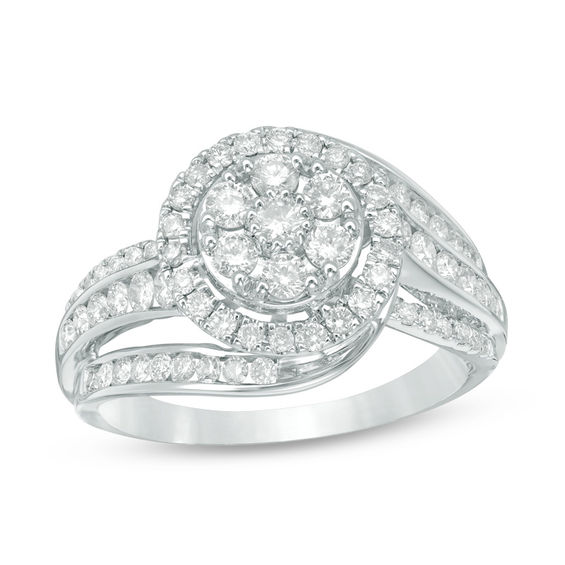1 CT. T.w. Composite Diamond Frame Swirl Bypass Engagement Ring in 10K White Gold