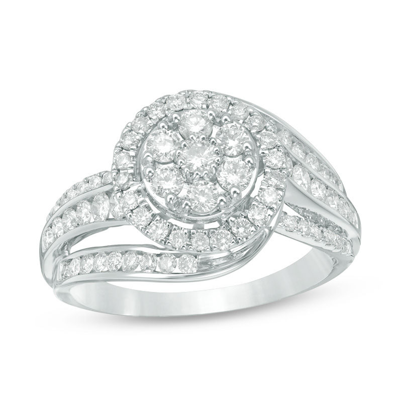 Main Image 1 of 1 CT. T.W. Composite Diamond Frame Swirl Bypass Engagement Ring in 10K White Gold