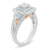 Thumbnail Image 2 of 1 CT. T.W. Quad Princess-Cut Diamond Double Frame Tri-Sides Engagement Ring in 14K Two-Tone Gold